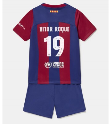 Barcelona Vitor Roque #19 Primera Equipación Niños 2023-24 Manga Corta (+ Pantalones cortos)